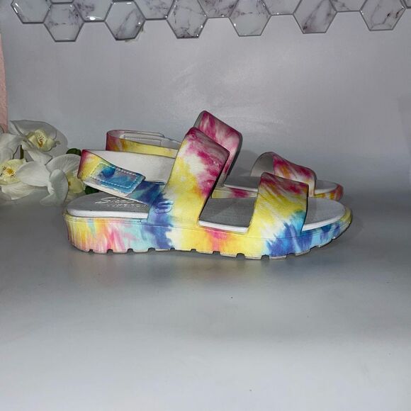 Skechers Luxe Foam Pink and Yellow Sandals Vibrant Tie-Dye Comfort - Picture 2 of 5